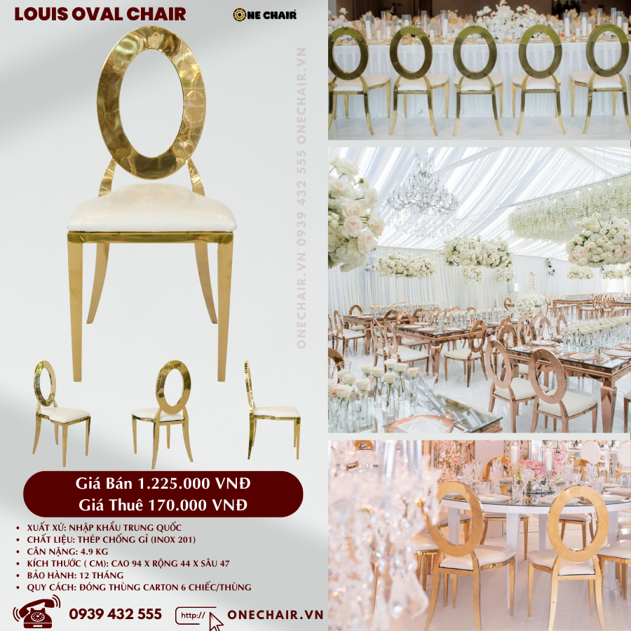 Báo giá ghế nhà hàng sự kiện tiệc cưới mạ vàng louis oval