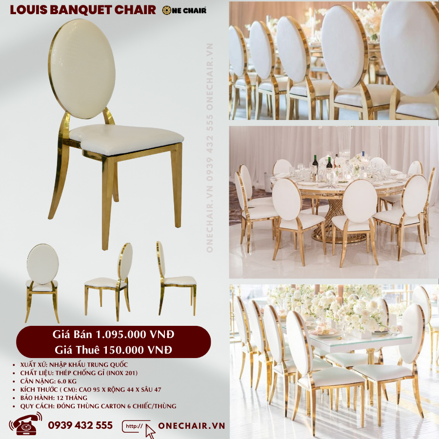 Báo giá ghế nhà hàng tiệc cưới mạ vàng louis banquet